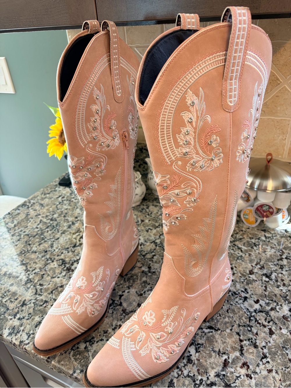 Brand NEW Embroidered Cowboy Boots in Blush Pink